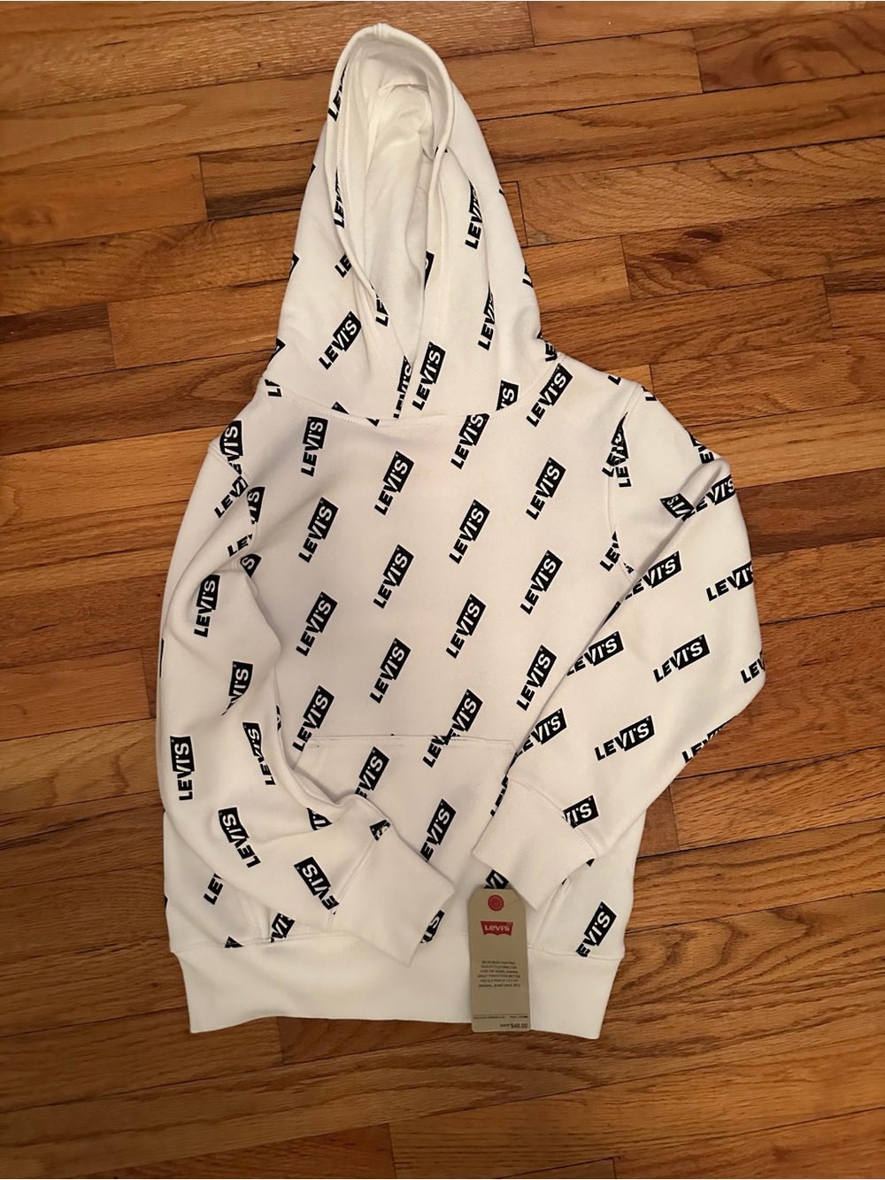 Boys 8-10 Levi's White Hoodie with Black Allover Logo